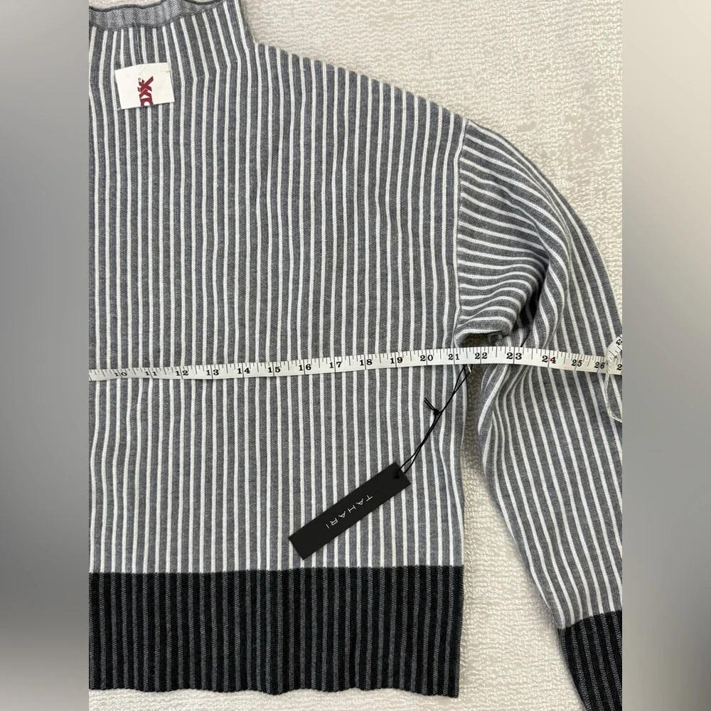 Tahari Black and Gray Striped Turtleneck Sweater - Picture 3 of 7